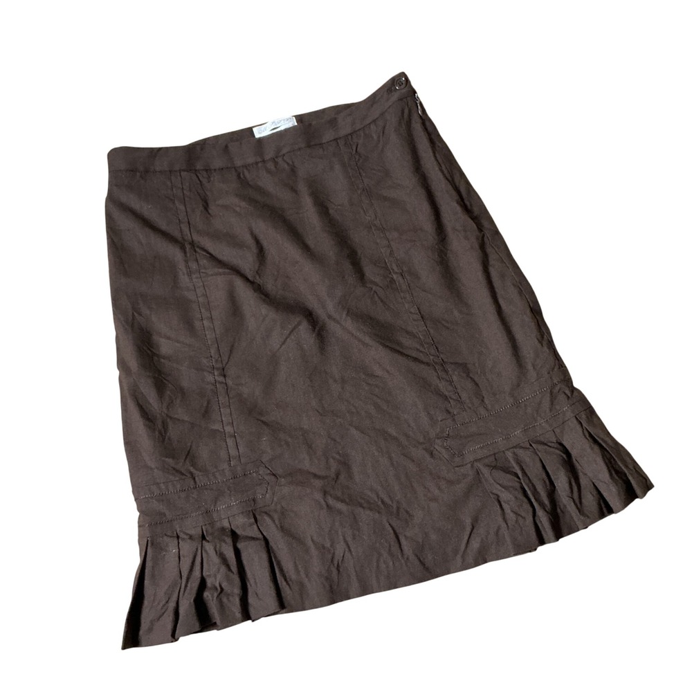 MSSP Max Studio Linen Blend Pleated Hem Skirt Womens 4 Brown Office BD36H10